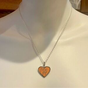 Coach Orange Enamel Poppy Heart Pendant .925 Sterling Silver Necklace